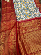White Ikat Pure Silk Saree Handloom Woven Kanjeevaram Border PS1I1RE126100701