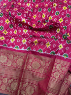 White Ikat Pure Silk Saree Handloom Woven Kanjeevaram Border PS1I1RE126100701