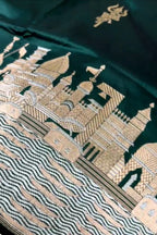 Green Banarasi Handloom Pure Katan Silk Ghat & Trishul Design Saree
