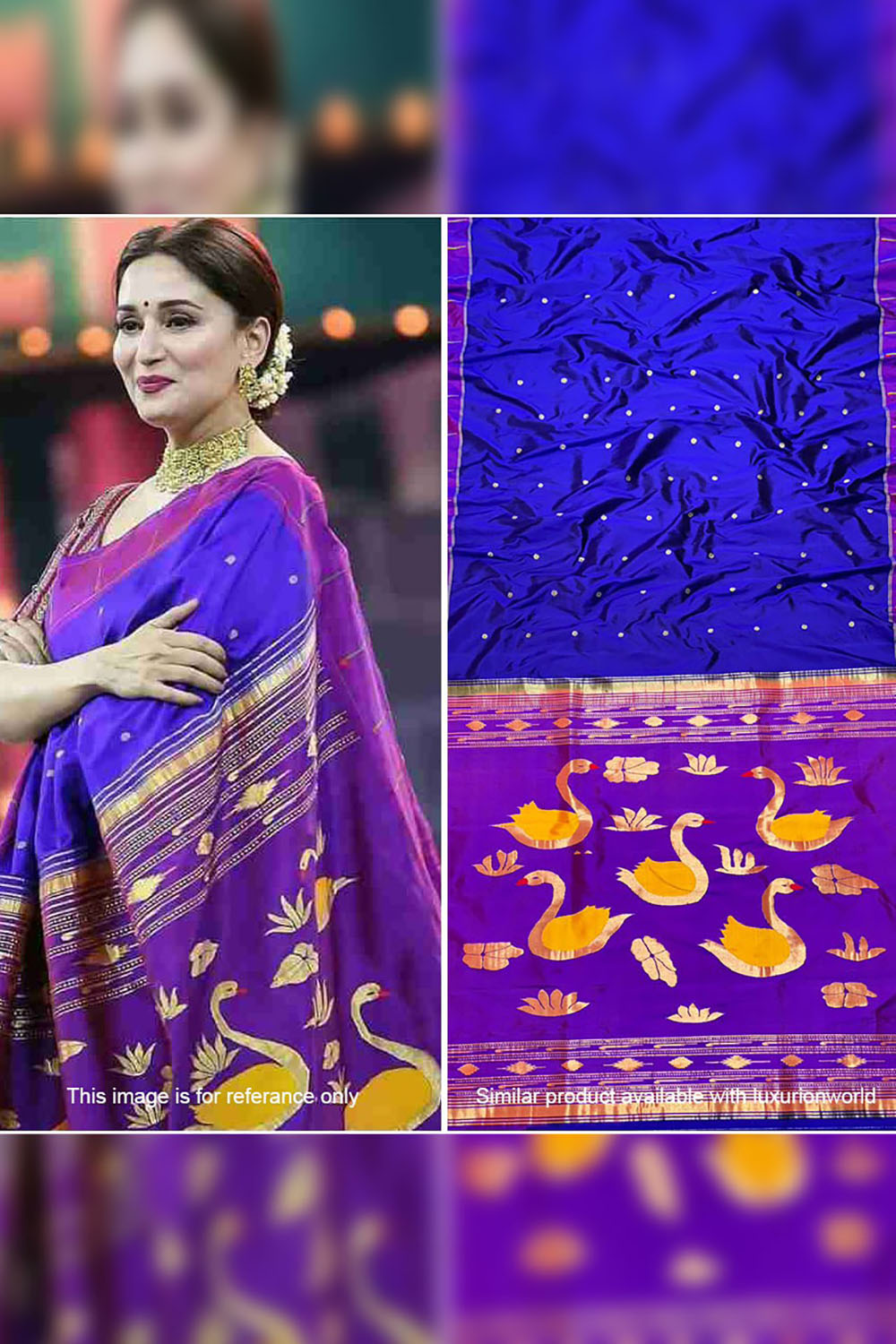 Blue Handloom Paithani Pure Silk Saree with Duck Design - Luxurion World