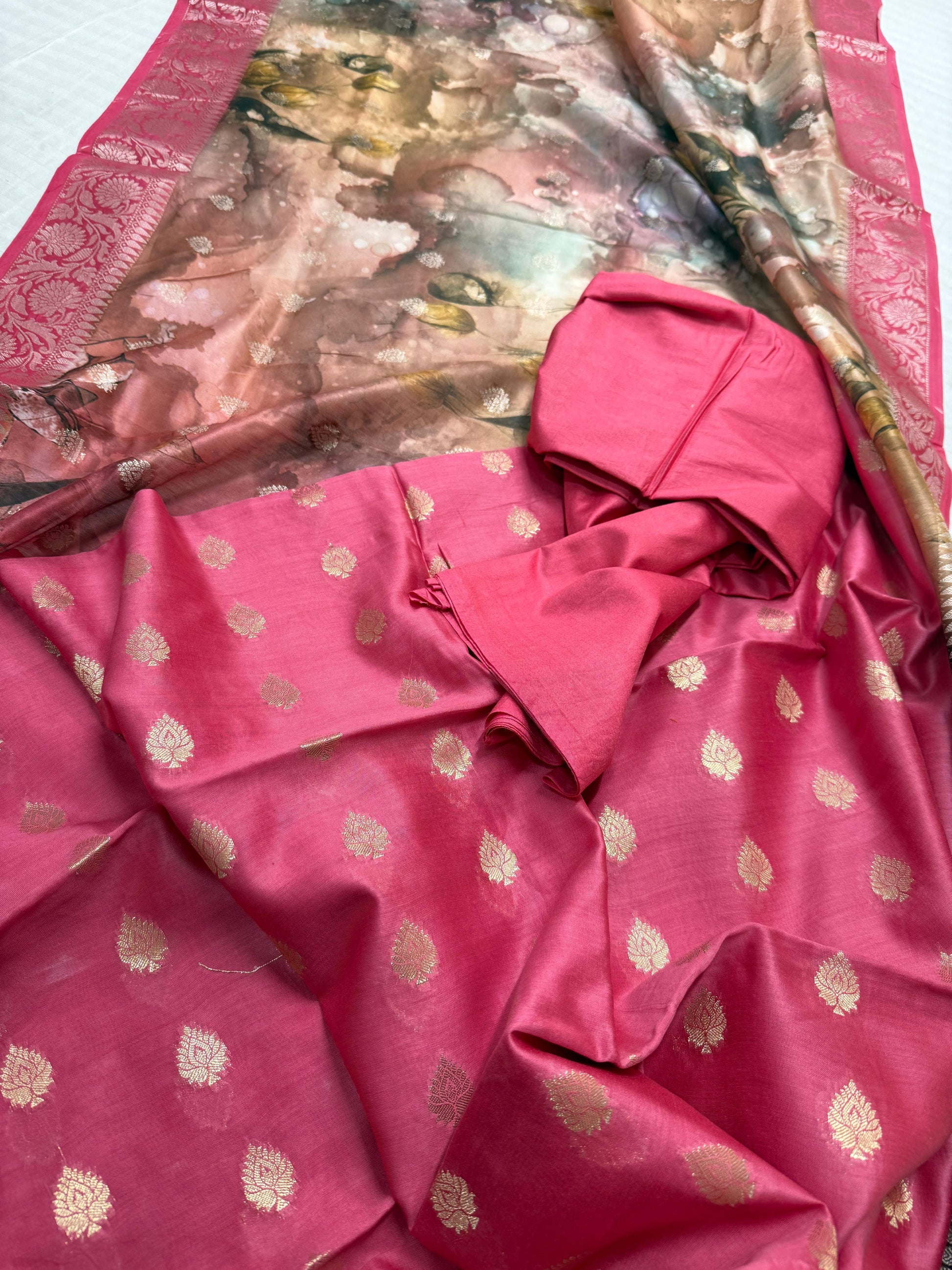 Stunning Pink Digital Printed Chanderi Silk Three Piece Suit Set - Luxurion World