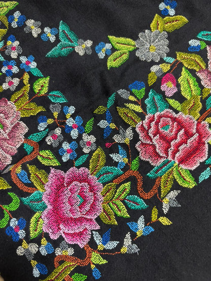 Black Pashmina shawl with petit point work handcrafted masterpiece reflecting timeless elegance and refined luxury appeal - Luxurion World