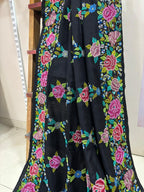 Black Pashmina shawl with petit point work handcrafted masterpiece reflecting timeless elegance and refined luxury appeal - Luxurion World- Crafted Heirlooms