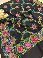Black Pashmina shawl with petit point work handcrafted masterpiece reflecting timeless elegance and refined luxury appeal - Luxurion World- Crafted Heirlooms