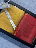 Premium Red and Yellow Banarasi Silk Fashion Stole Gift Set of Two Stylish Wrap for Festive | College | Casual | Night Parties - Luxurion World