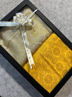 Premium Yellow and White Banarasi Silk Fashion Stole Gift Set of Two Stylish Wrap for Festive | College | Casual | Night Parties - Luxurion World