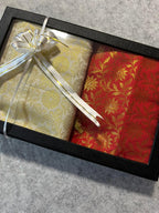 Premium Red and White Banarasi Silk Fashion Stole Gift Set of Two Stylish Wrap for Festive | College | Casual | Night Parties - Luxurion World