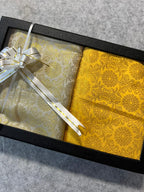 Premium Yellow and White Banarasi Silk Fashion Stole Gift Set of Two Stylish Wrap for Festive | College | Casual | Night Parties - Luxurion World