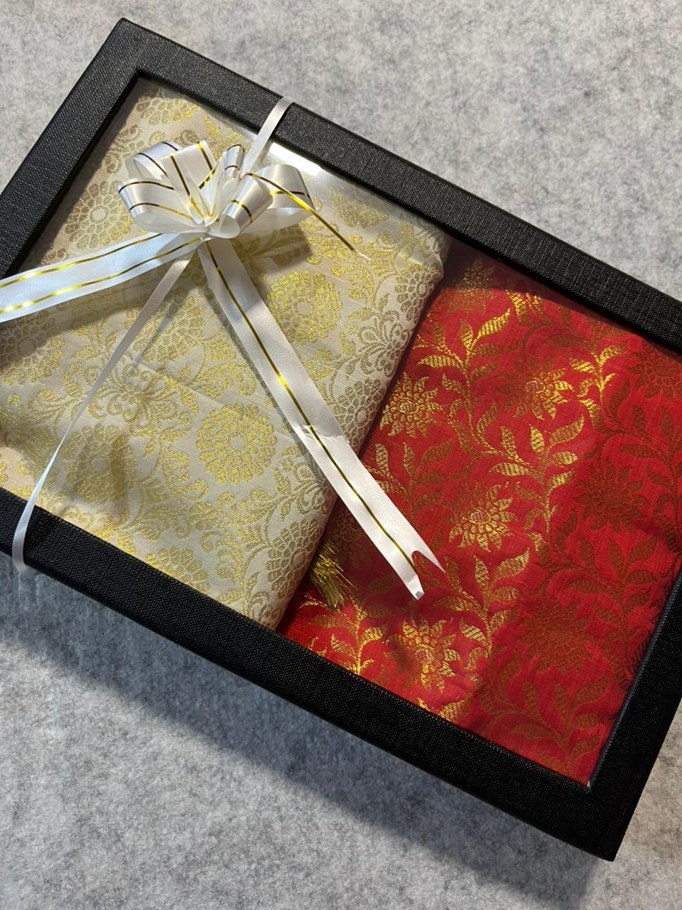 Premium Red and White Banarasi Silk Fashion Stole Gift Set of Two Stylish Wrap for Festive | College | Casual | Night Parties - Luxurion World