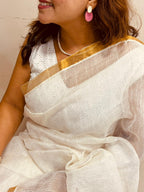 White Jamdani Muslin Silk Saree - Luxurion World