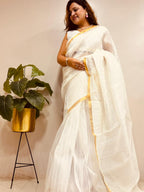 White Jamdani Muslin Silk Saree - Luxurion World