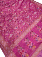 Pink Handloom Banarasi Jamdani Cotton Flower Design Saree - Luxurion World