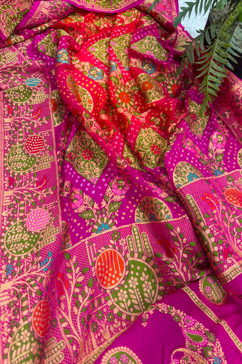 Multicolor Georgette Banarasi Bandhani Meenakari Saree
