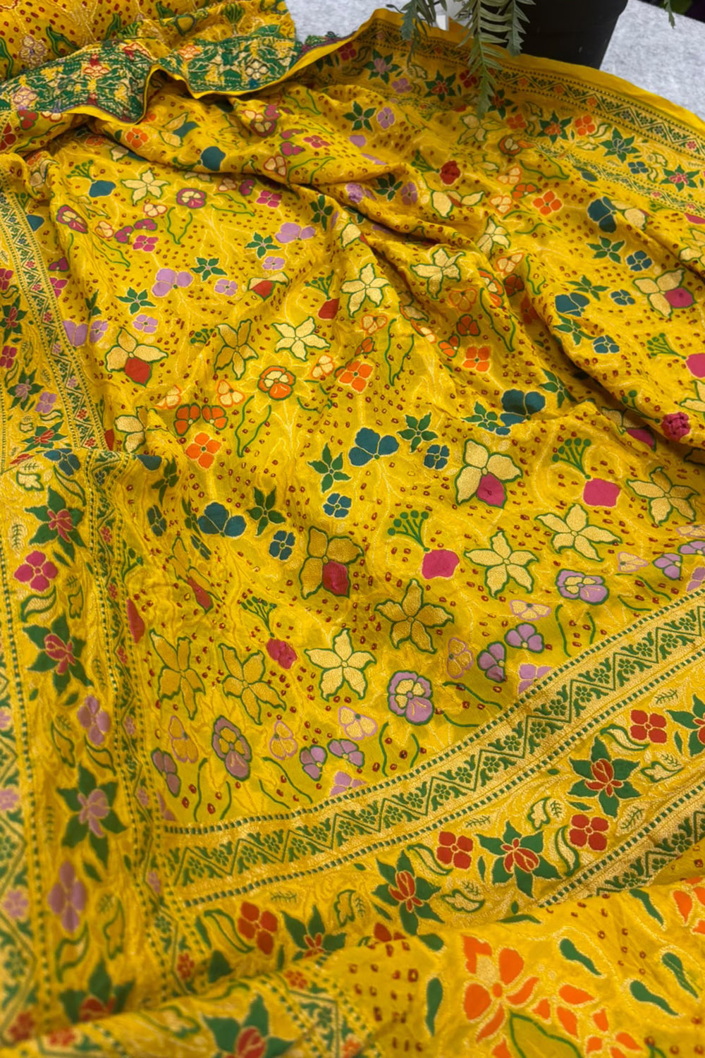 Yellow Georgette Banarasi Bandhani Meenakari Saree