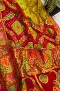 Green Red Georgette Banarasi Bandhani Meenakari Saree