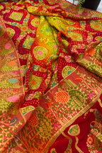 Green Red Georgette Banarasi Bandhani Meenakari Saree
