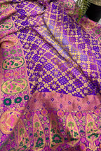 Purple And Grey Blue Pure Georgette Banarasi Bandhani Meenakari Saree