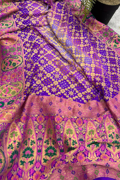 AS1B2TB226080501 Purple Pure Georgette Banarasi Bandhani Meenakari Saree