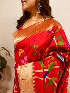 Red Paithani Pure Silk Saree Muniya Border Brocade Bridal Wedding