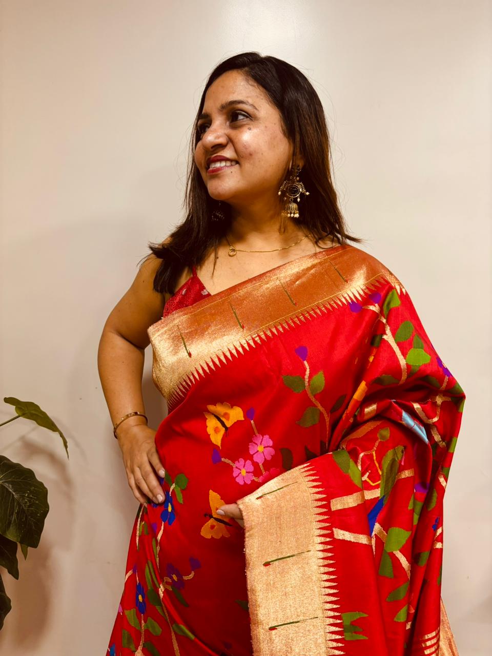 Red Paithani Pure Silk Saree Muniya Border Brocade Bridal Wedding