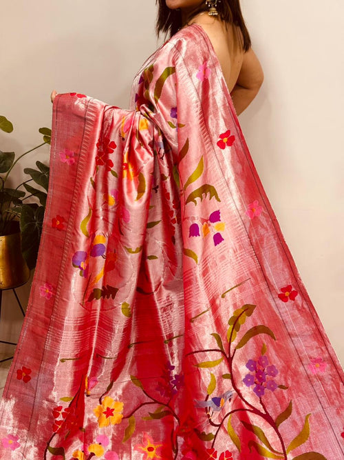 Pink Paithani Pure Silk Saree Muniya Border Brocade Bridal Wedding