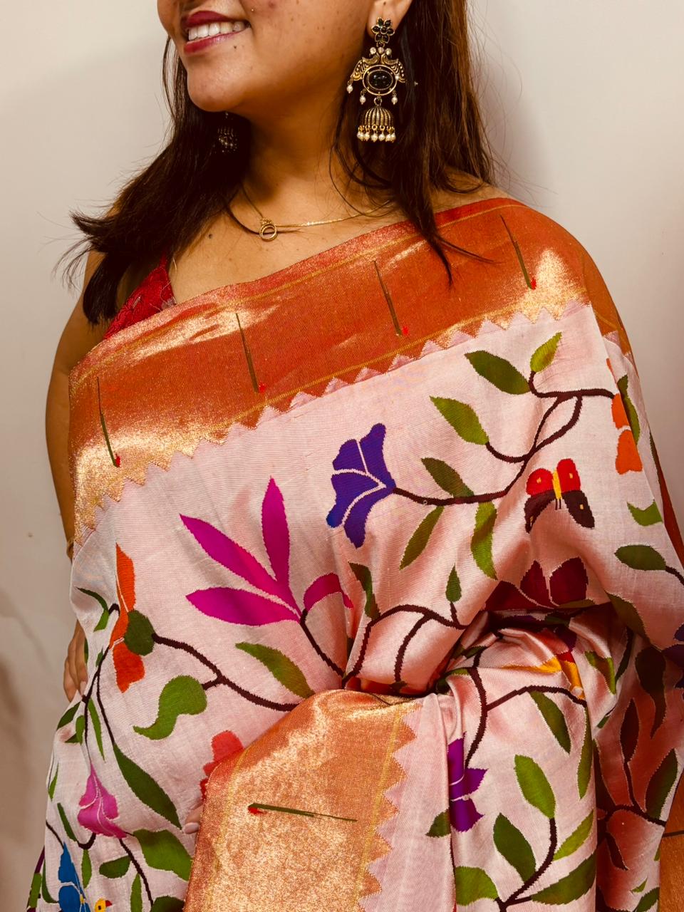 Pink Paithani Pure Silk Saree Muniya Border Brocade Bridal Wedding
