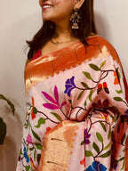 Pink Paithani Pure Silk Saree Muniya Border Brocade Bridal Wedding