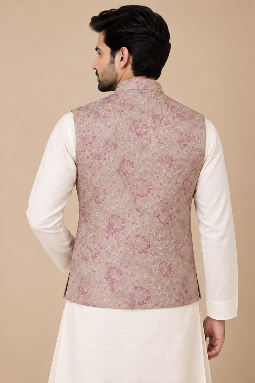 Pastel Banarasi Tanchui Silk Nehru Jacket — Handloom, Festive