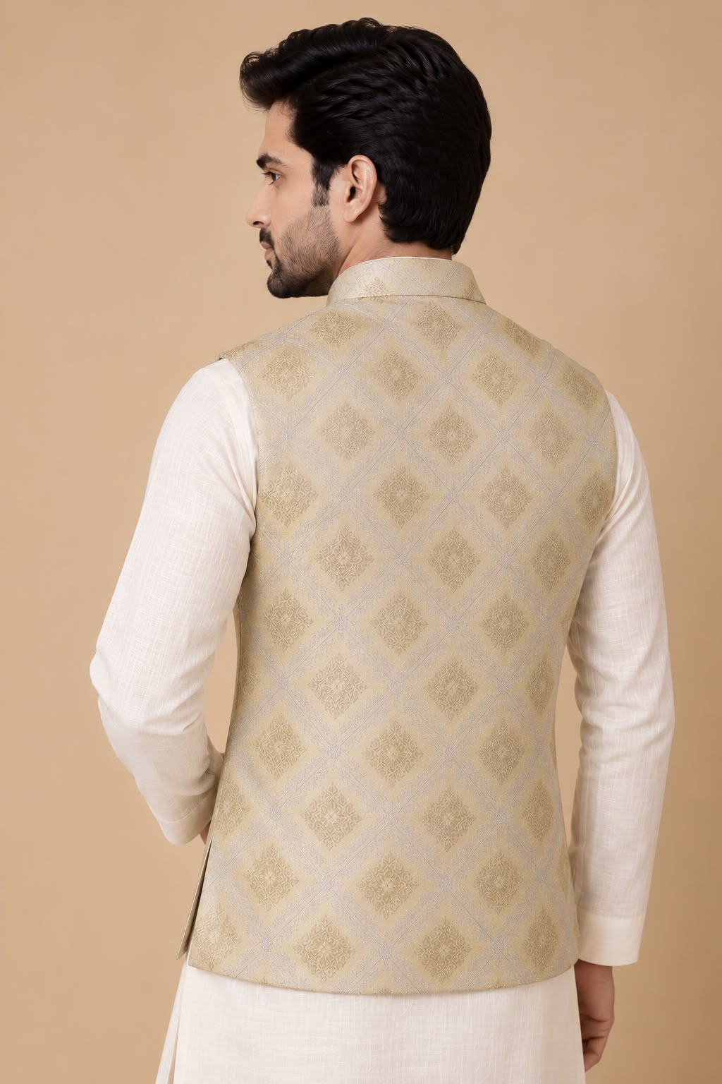 Yellow Banarasi Brocade Silk Nehru Jacket — Handloom, Festive