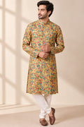 Yellow Kalamkari Digital Printed Tussar Silk Kurta