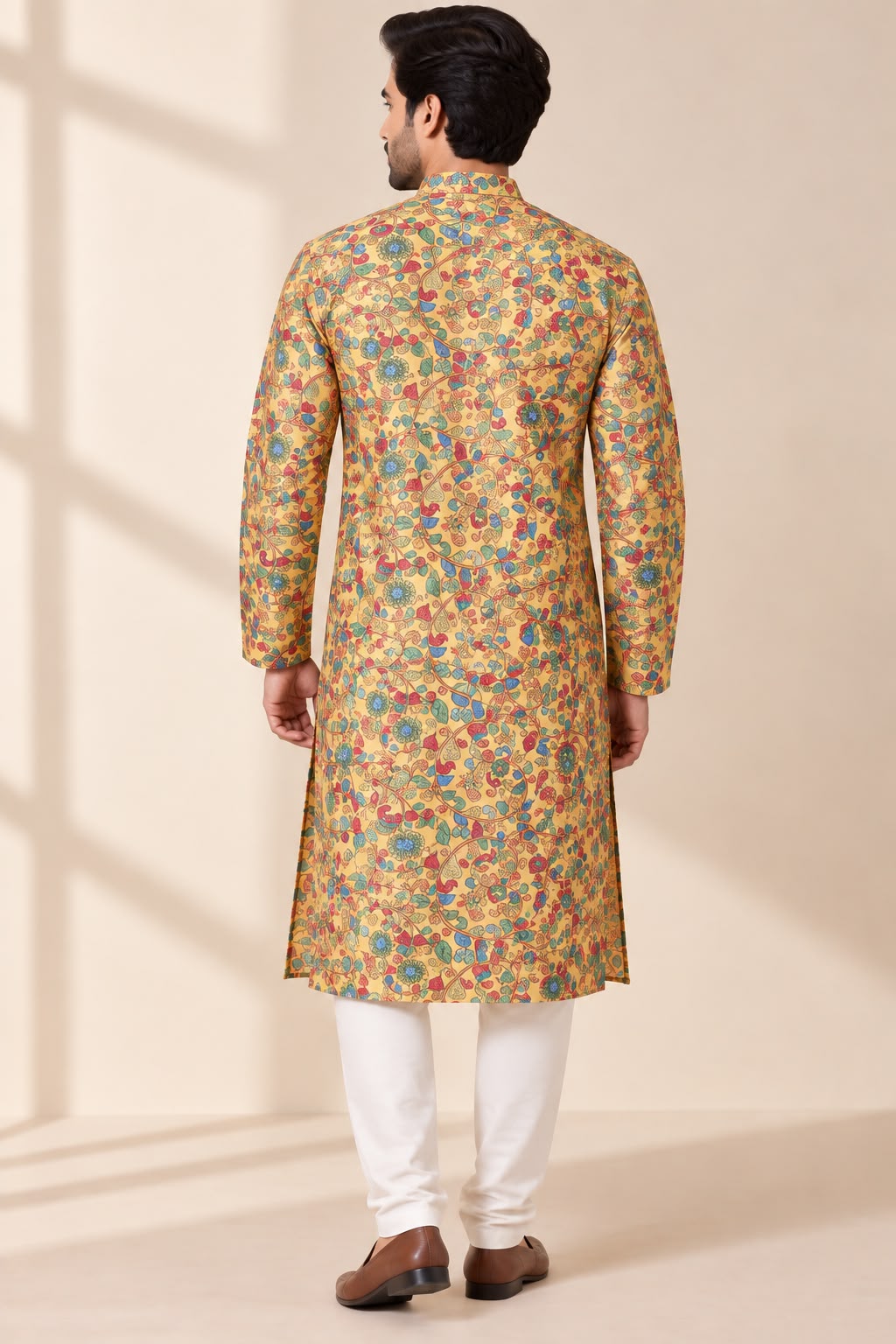 Yellow Kalamkari Digital Printed Tussar Silk Kurta