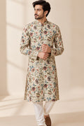 Pastel Digital Printed Tussar Silk Kalamkari Design Kurta