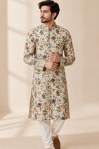 Pastel Digital Printed Tussar Silk Kalamkari Design Kurta
