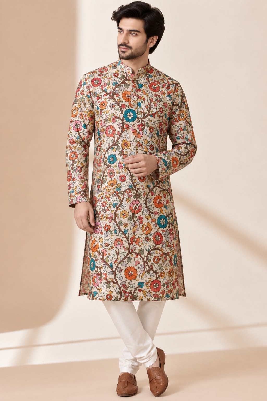 Pastel Kalamkari Tussar Silk Kurta