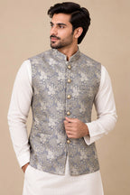 Exquisite Grey Banarasi Brocade Silk Nehru Jacket: Timeless Elegance