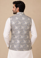 Exquisite Grey Banarasi Brocade Silk Nehru Jacket: Timeless Elegance