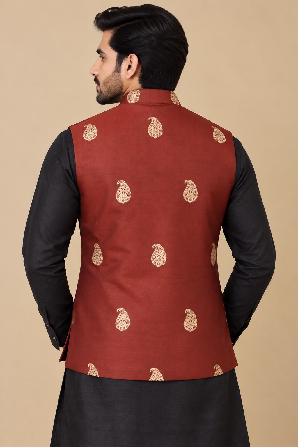 Maroon Handloom Banarasi Pure Katan Silk Nehru Jacket