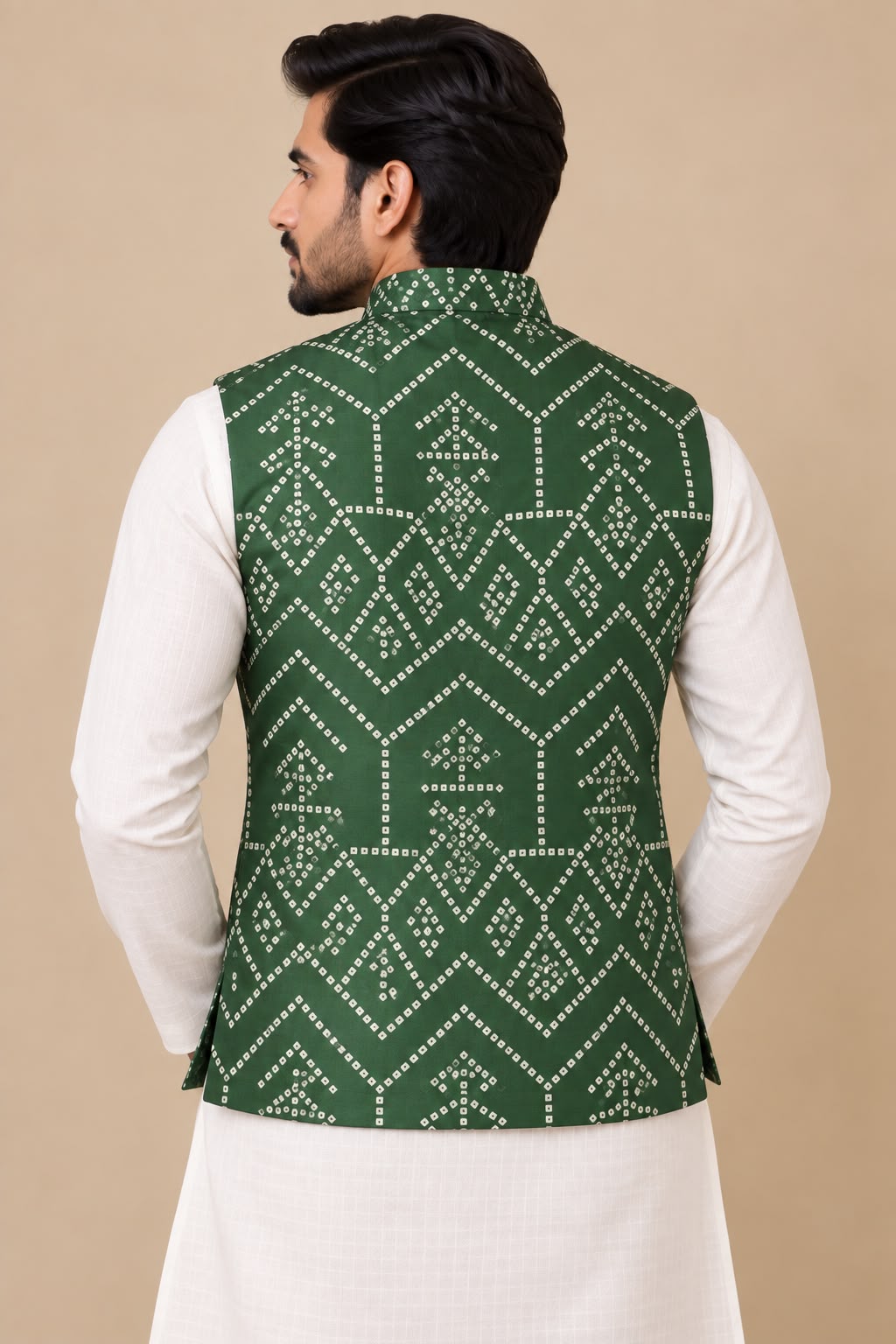 Green Mashru Silk Nehru Jacket