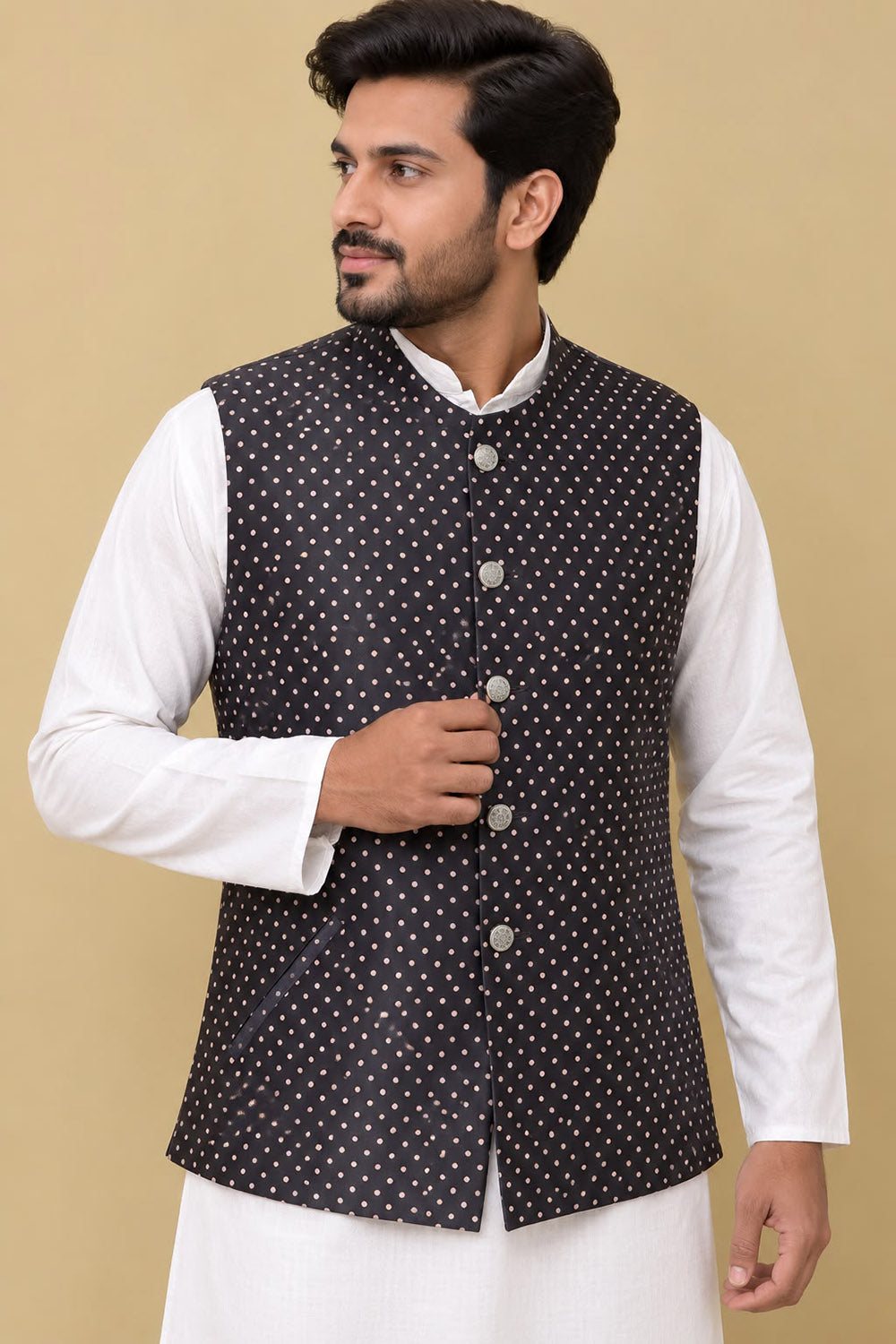Grey Mashru Silk Nehru Jacket