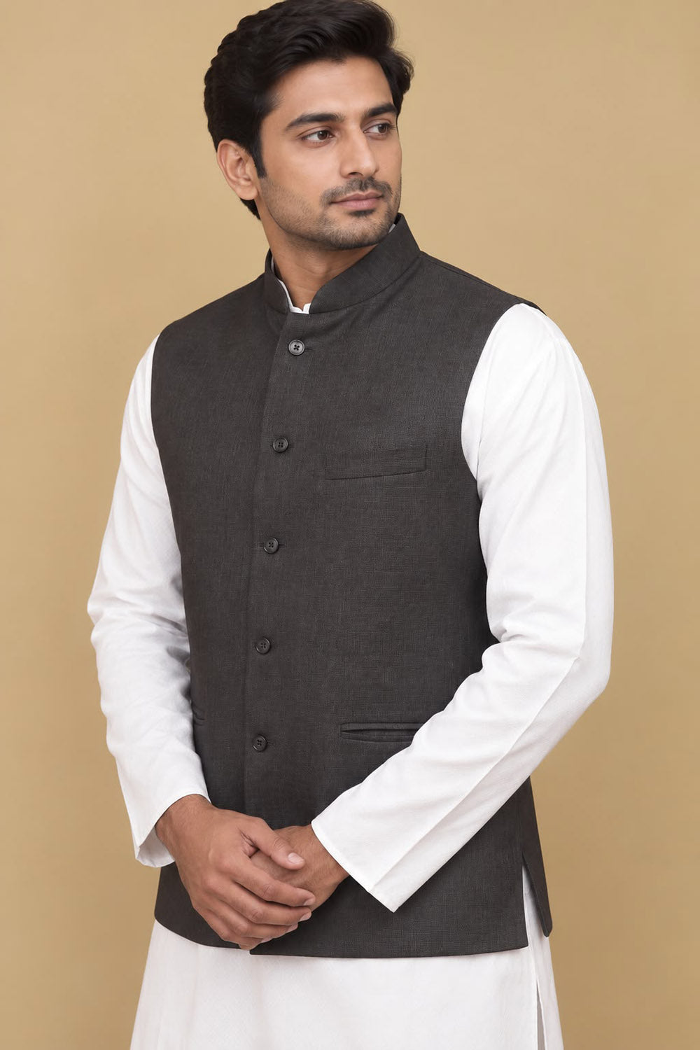 Elegant Black Cotton Nehru Jacket: Classic Style for Every Occasion