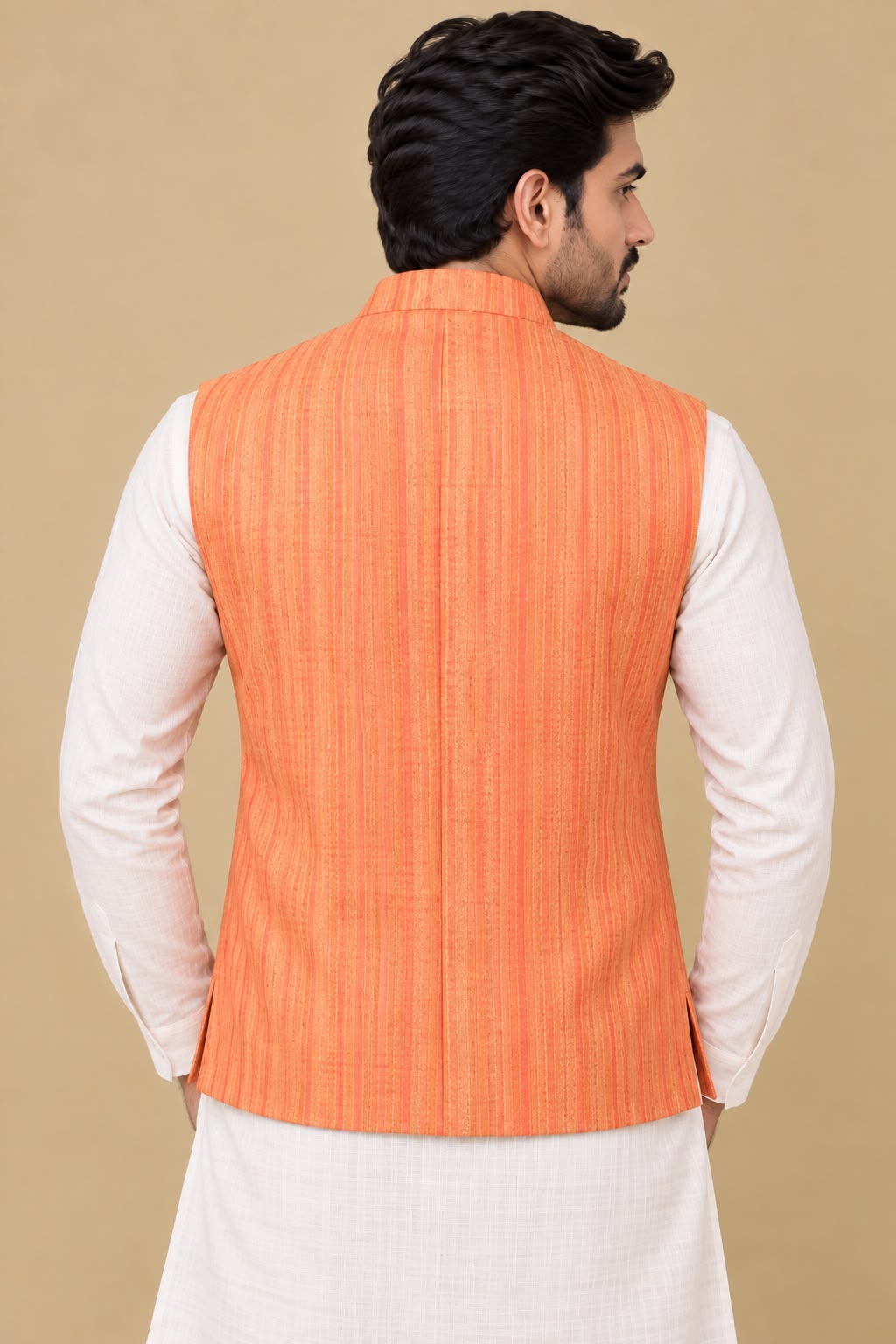 Orange Cotton Silk Nehru Jacket