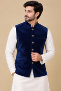 Navy Blue Velvet Cotton Waist Coat