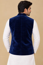 Navy Blue Velvet Cotton Waist Coat