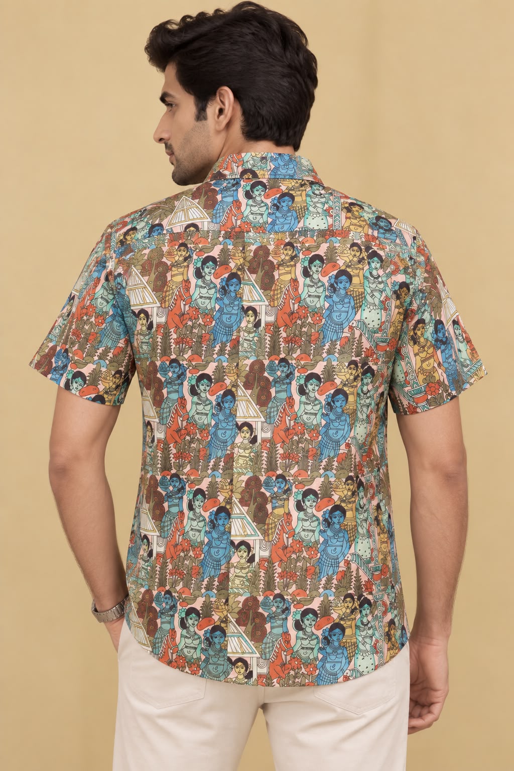 Colorful Kalamkari Tussar Silk Shirt: Digital Print