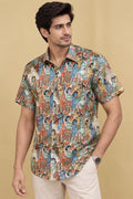 Colorful Kalamkari Tussar Silk Shirt: Digital Print