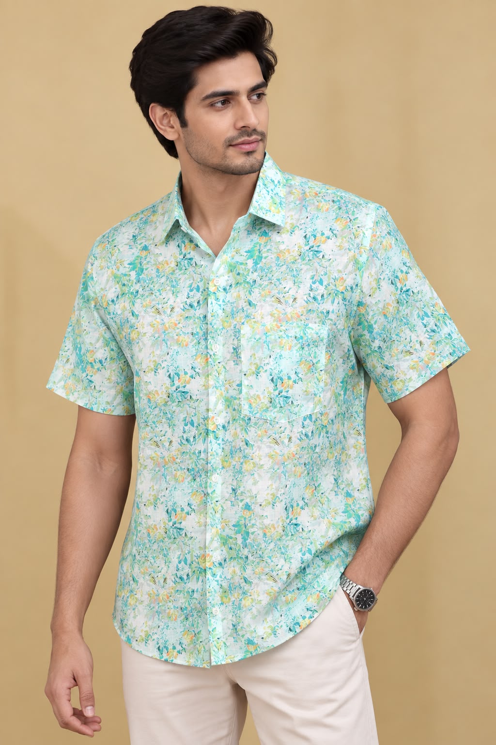 Colorful  Multicolor Digital Printed Wrinkle Free Linen Cotton Shirt