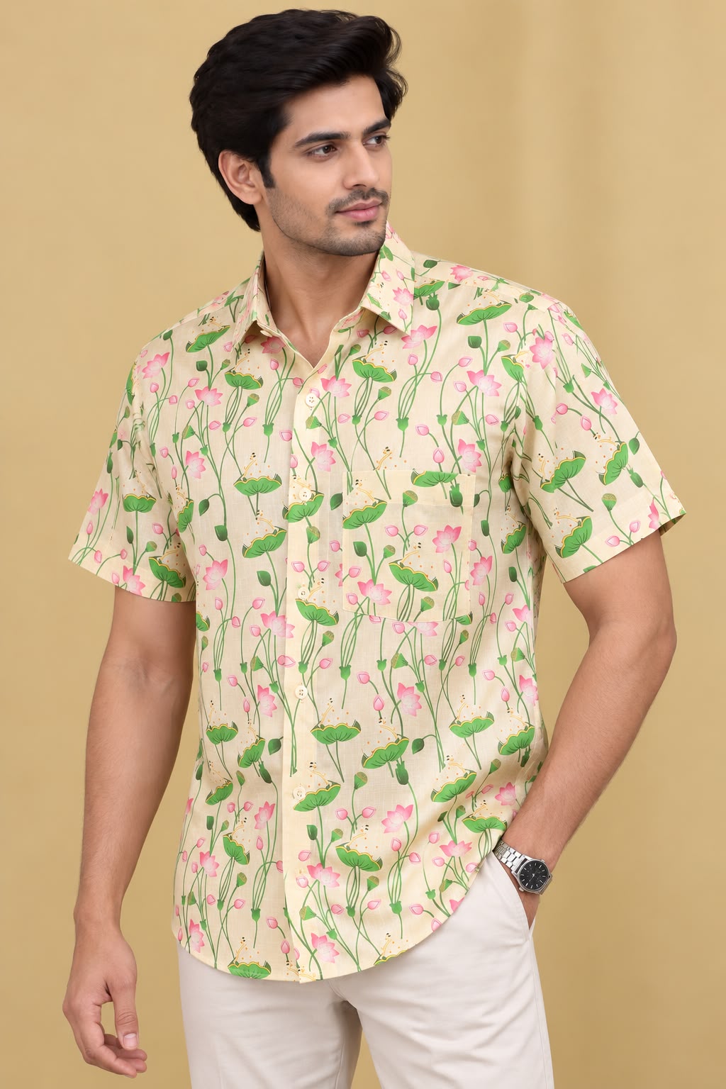 Pastel Kalamkari Tussar Silk Pichwai Shirt