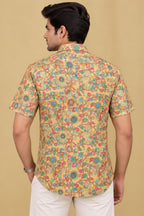 Yellow Kalamkari Tussar Silk Shirt - Digital Print