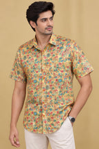 Yellow Kalamkari Tussar Silk Shirt - Digital Print