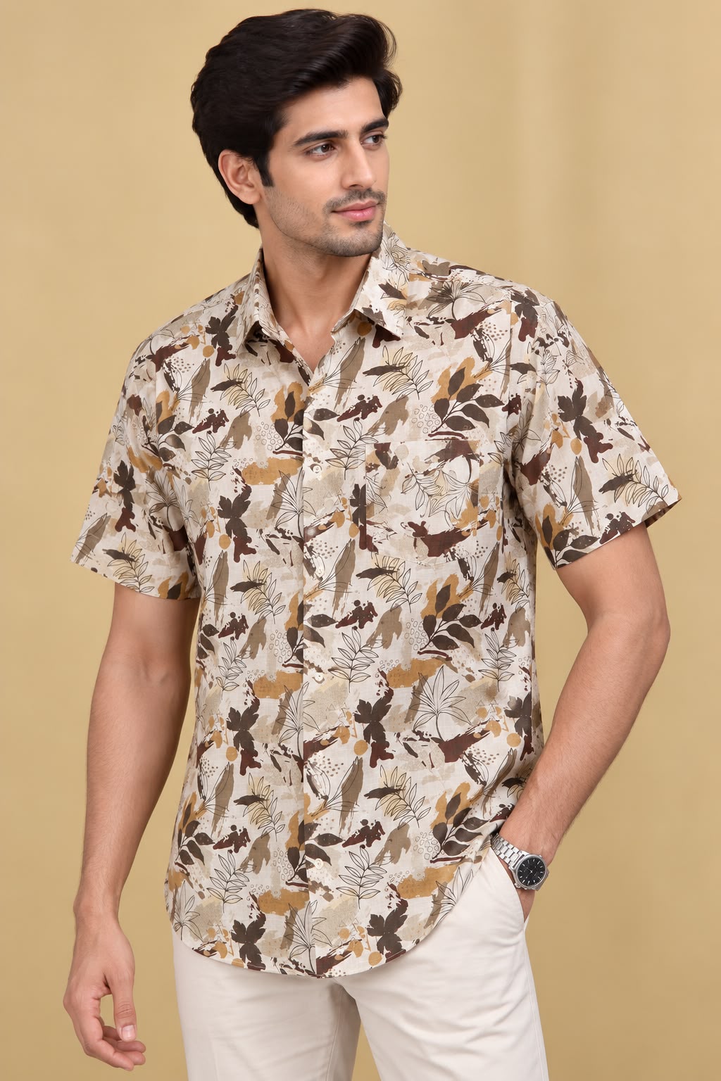 Colorful  Multicolor Cotton Linen Shirt: Wrinkle-Free & Digital Print